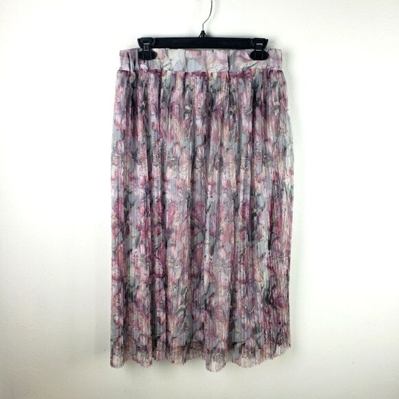 Women's Vintage Purple Pastel Fanned Floral Midi Fair Lady Skirt Size 8P - Picture 5 of 6